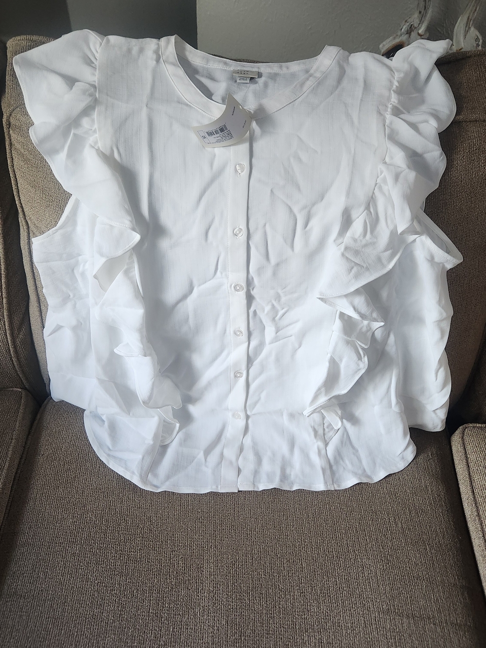 a new day White Ruffle Button-Front Tank Top